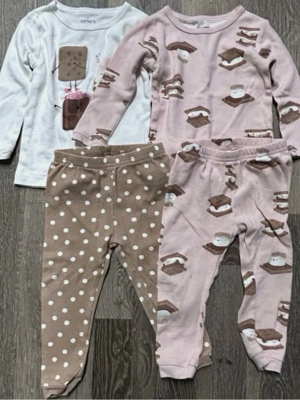 Baby Girl Pajama Sets Pink Brown S’mores Long Sleeve Size 9-12 Months